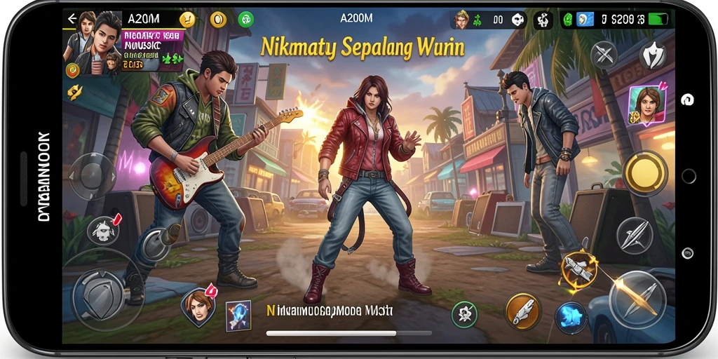 Tampilan utama A200M yang menampilkan gameplay musik yang interaktif dan menyenangkan.