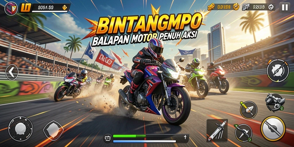Tampilan grafis BINTANGMPO yang impresif saat balapan.