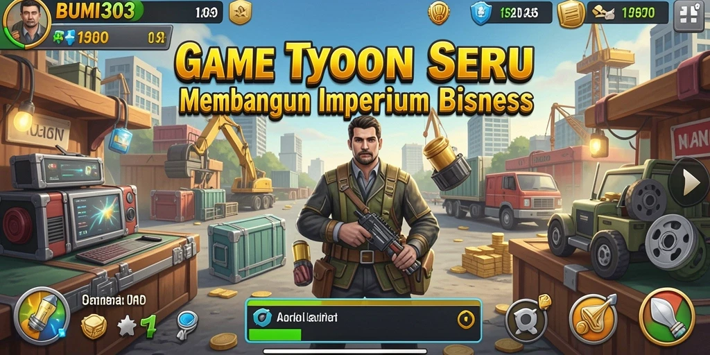 Screenshot gameplay BUMI303 dengan interaksi bisnis nyata.