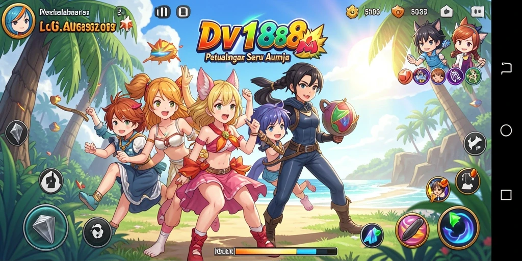 Tampilan seru dari gameplay DV188 yang penuh warna dan karakter menarik.
