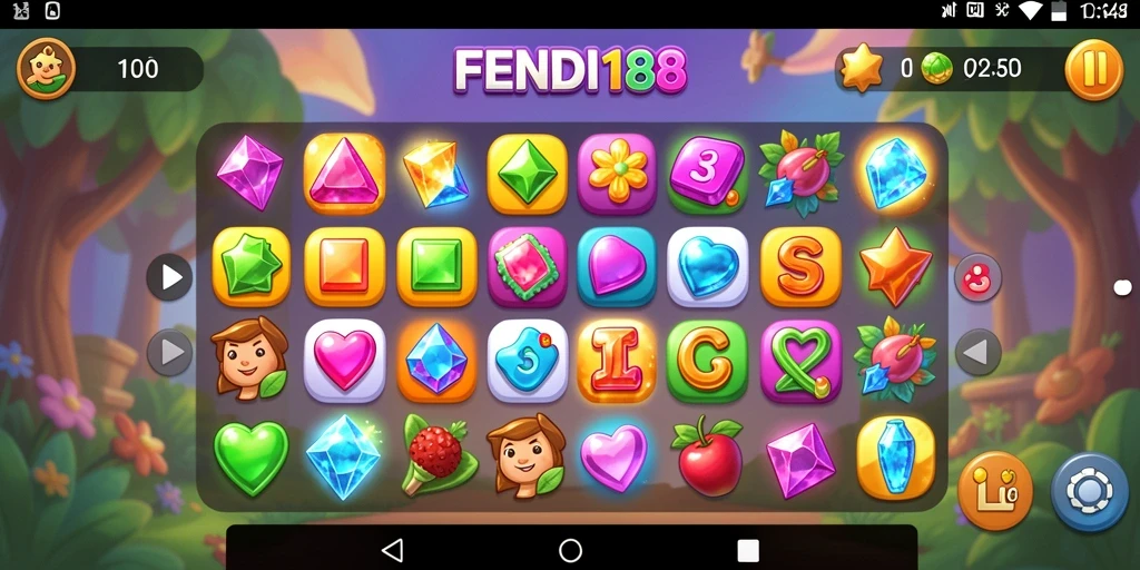 Tampilan gameplay Match-3 FENDI188 yang penuh warna dan menarik.