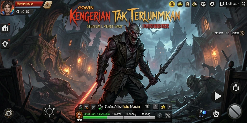 Tampilan menyeramkan dari gameplay GOWIN dengan nuansa kegelapan yang mencekam.
