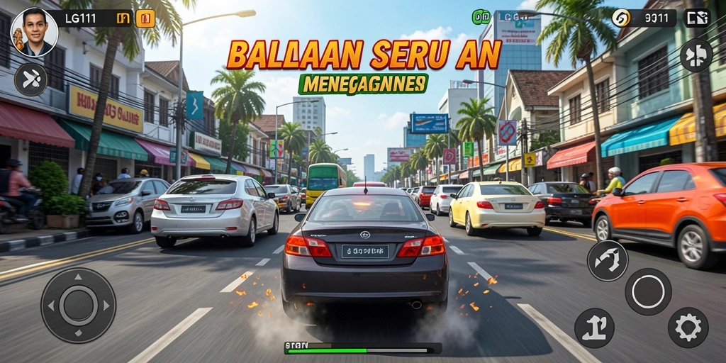 Tampilan utama LG111 menampilkan aksi balapan yang mendebarkan dan mobil yang memukau.
