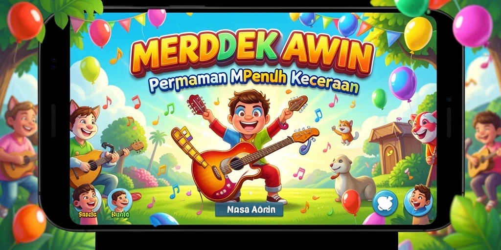Tampilan gameplay MERDEKAWIN yang penuh warna dan interaktif.