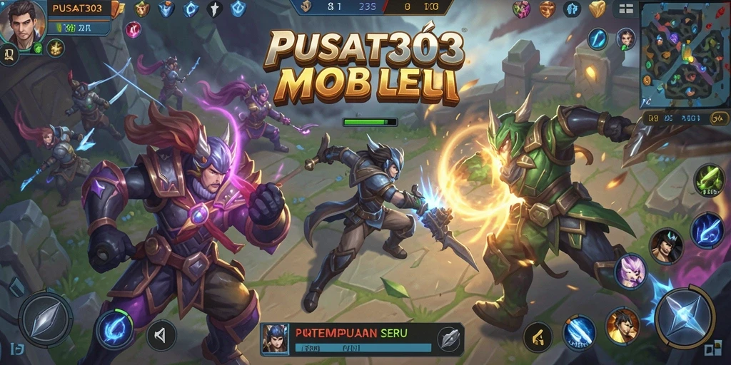 Tampilan aksi seru dari gameplay PUSAT303 di arena MOBA.