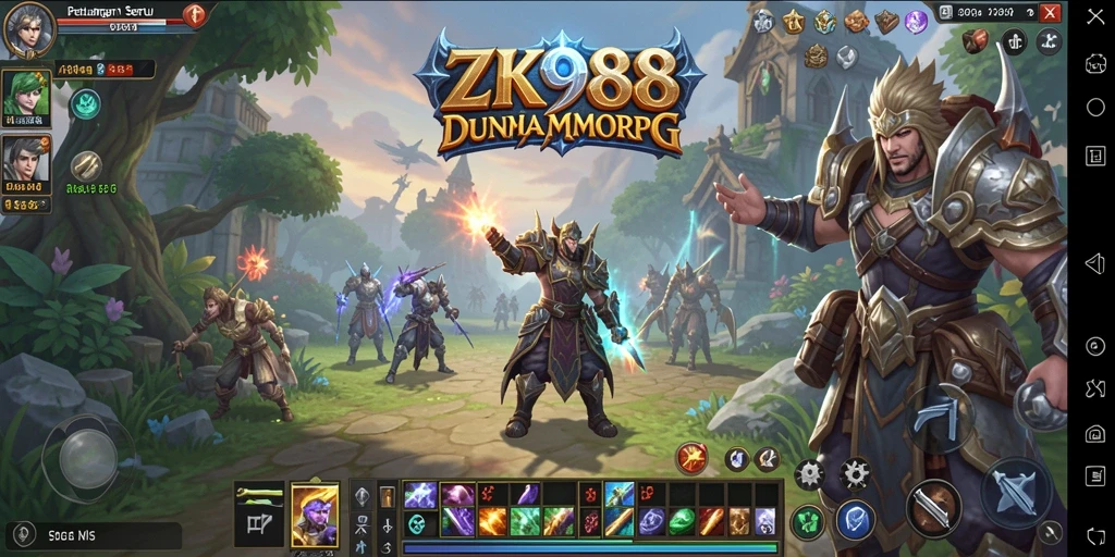 Screenshot gameplay ZK988 dengan aksi pertempuran seru di dunia MMORPG.